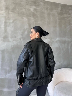 A wholesale clothing model wears 10004-leather-jacket-black, Turkish wholesale Jacket of Maestro Woman