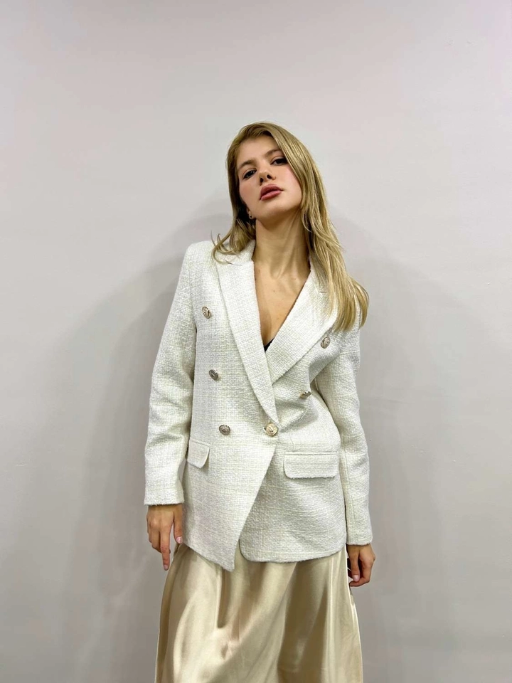 A wholesale clothing model wears mae10002-buttoned-jacket-beige, Turkish wholesale Jacket of Maestro Woman