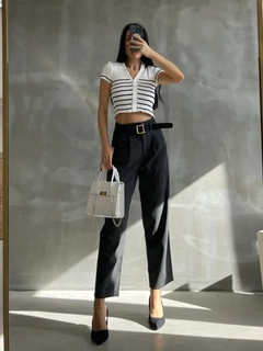 A wholesale clothing model wears mae10016-belted-trousers-anthracite, Turkish wholesale Pants of Maestro Woman