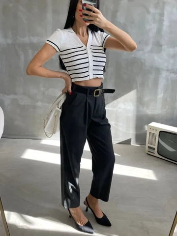 Trousers With Matching Belt Casual Formal Office Pants For Ladies - Saxe -  Wholesale Womens Clothing Vendors For Boutiques