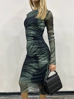 A wholesale clothing model wears 10017-water-green-mint-tulle-dress, Turkish wholesale Dress of Maestro Woman