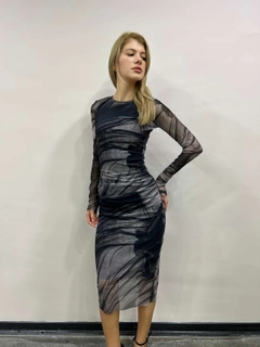 A wholesale clothing model wears 10018-tulle-dress-anthracite, Turkish wholesale Dress of Maestro Woman