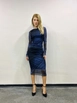 A wholesale clothing model wears 10019-tulle-dress-dark-blue, Turkish wholesale  of 