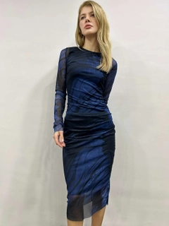 A wholesale clothing model wears 10019-tulle-dress-dark-blue, Turkish wholesale Dress of Maestro Woman
