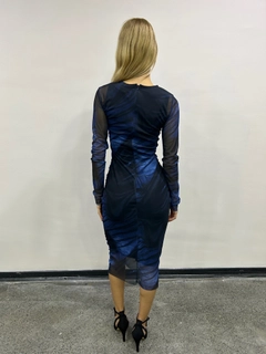 A wholesale clothing model wears 10019-tulle-dress-dark-blue, Turkish wholesale Dress of Maestro Woman