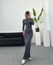 Ein Bekleidungsmodell aus dem Großhandel trägt mae10029-diver-long-sleeve-dress-dark-gray, türkischer Großhandel  von 