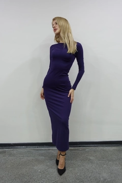 A wholesale clothing model wears mae10035-diver-long-sleeve-dress-navy-blue, Turkish wholesale Dress of Maestro Woman