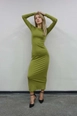 Ένα μοντέλο χονδρικής πώλησης ρούχων φοράει mae10036-diver-long-sleeve-dress-pistachio-green, τούρκικο  χονδρικής πώλησης από 