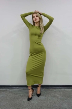 A wholesale clothing model wears mae10036-diver-long-sleeve-dress-pistachio-green, Turkish wholesale Dress of Maestro Woman