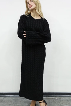 A wholesale clothing model wears mae10044-knitwear-dress-black, Turkish wholesale Dress of Maestro Woman