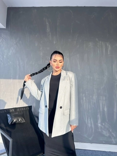 A wholesale clothing model wears mae10040-gray-jacket, Turkish wholesale Jacket of Maestro Woman