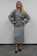 A wholesale clothing model wears mae10043-knitwear-dress-gray, Turkish wholesale  of 
