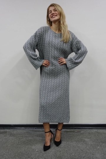 A wholesale clothing model wears  Knitwear Dress - Gray
, Turkish wholesale Dress of Maestro Woman