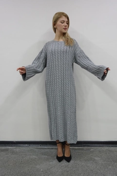 A wholesale clothing model wears mae10043-knitwear-dress-gray, Turkish wholesale Dress of Maestro Woman