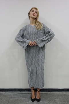 A wholesale clothing model wears mae10043-knitwear-dress-gray, Turkish wholesale Dress of Maestro Woman