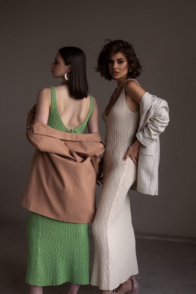 Mai Collection Janell Green Knitwear Midi Strappy Dress Wholesale Clothing Dating