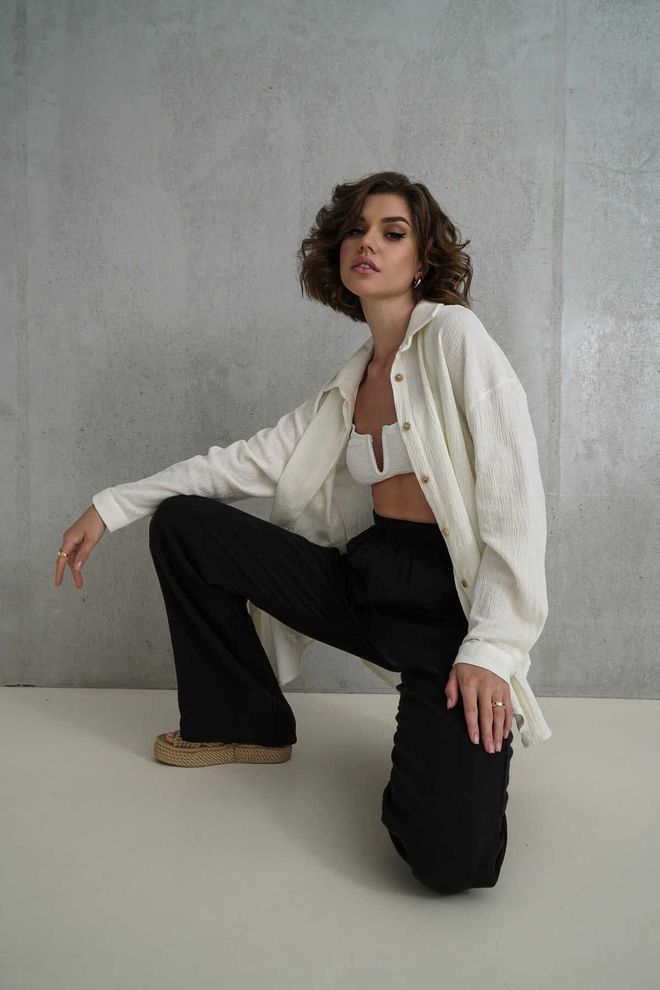 Mai Collection Jovena Hidden Button Detail Ecru Shirt Wholesale Clothing 5