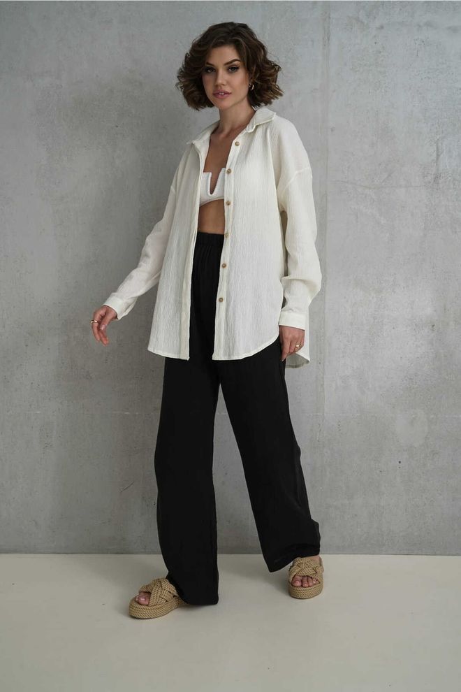 Mai Collection Jovena Hidden Button Detail Ecru Shirt Wholesale Clothing No Fabric