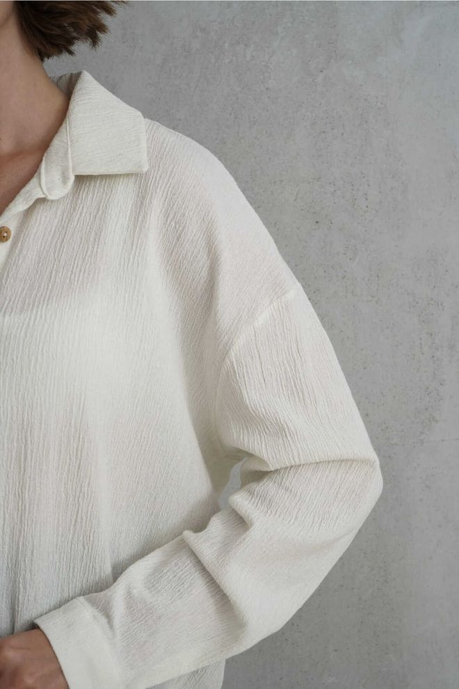 Mai Collection Jovena Hidden Button Detail Ecru Shirt Wholesale Clothing Spring