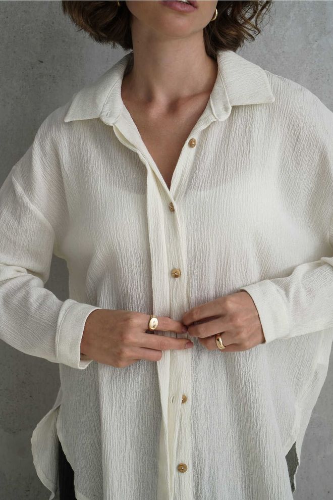 Mai Collection Jovena Hidden Button Detail Ecru Shirt Wholesale Clothing Birthday