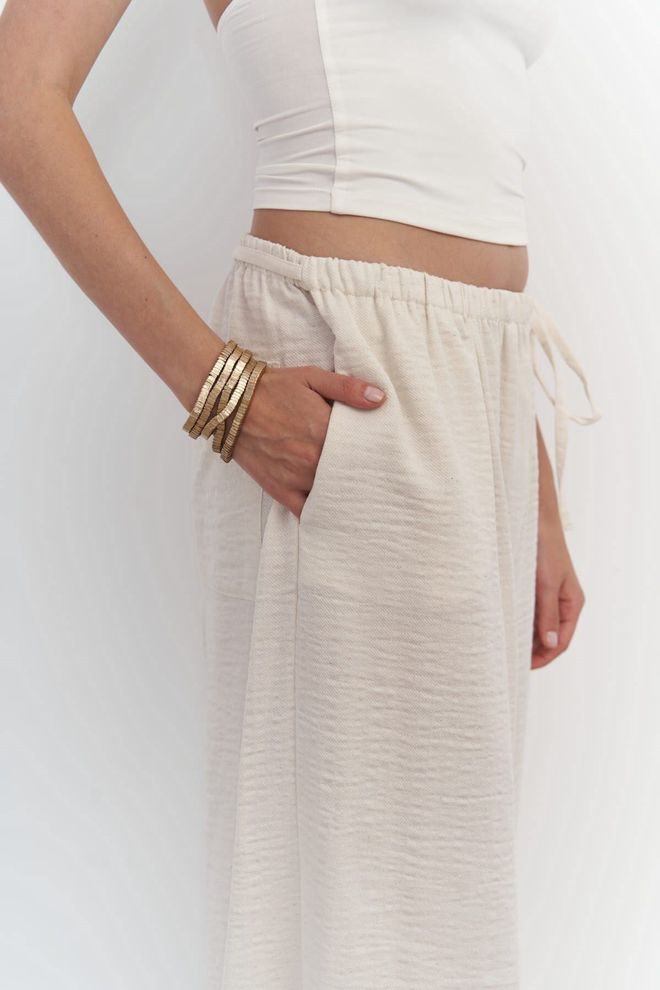 Mai Collection Harmony Side Drawstring Ecru Pants Wholesale Clothing Boho