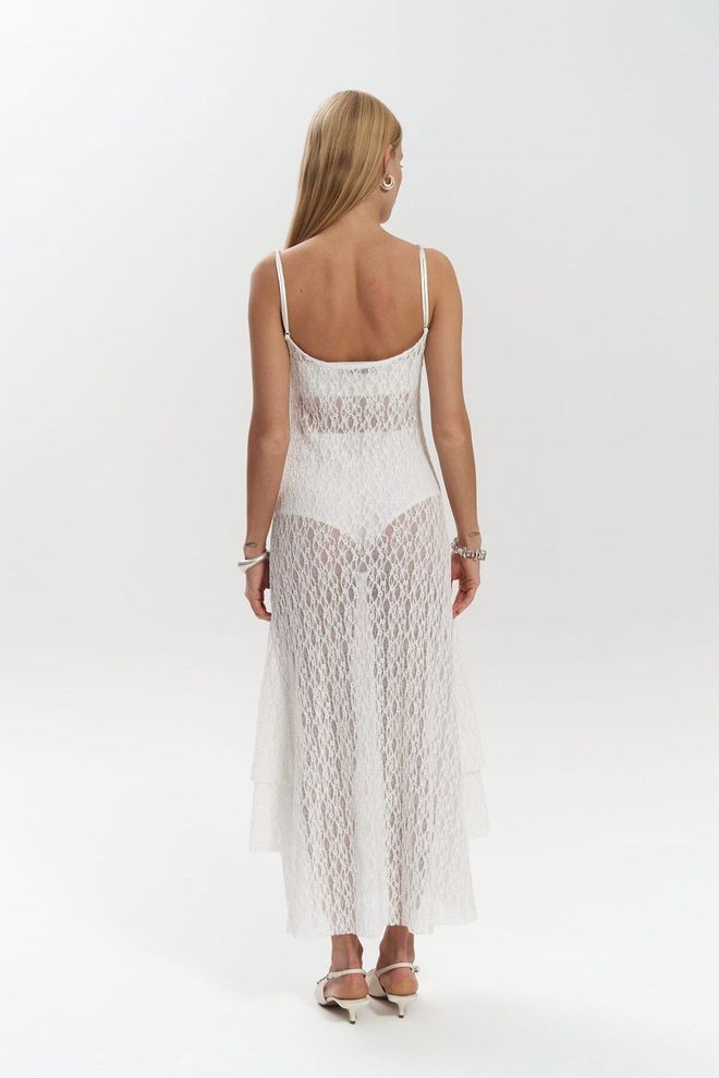 Mai Collection Hand Lace Ecru Long Dress Wholesale Clothing Spring