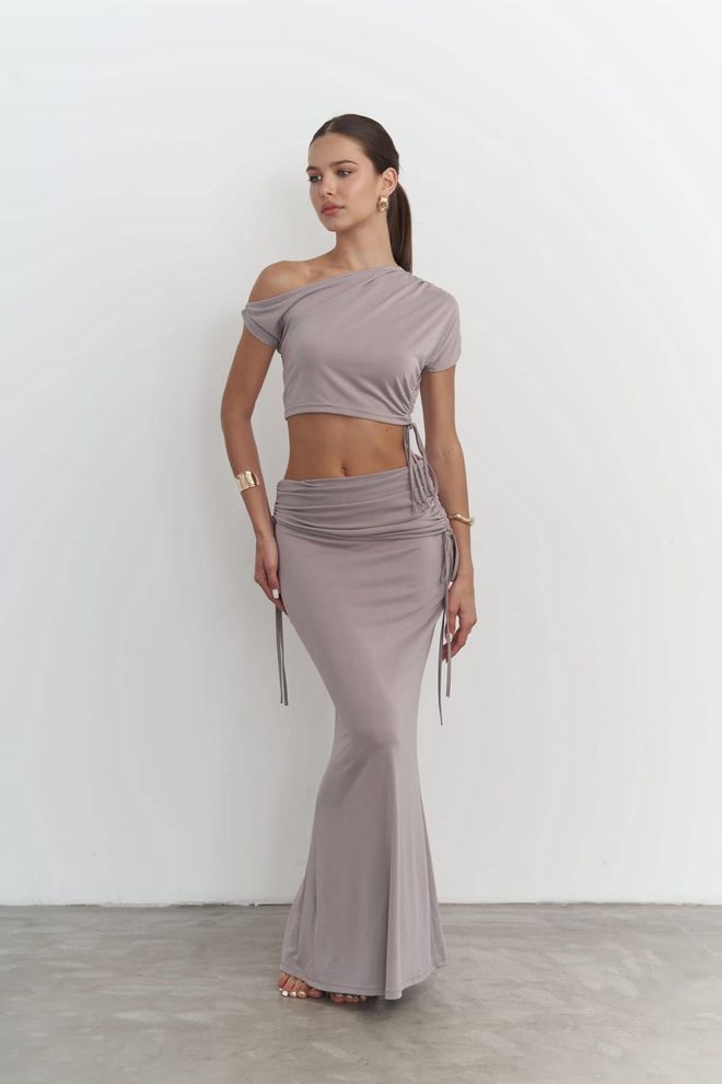Mai Collection Ivan Ruched Lilac Crop Skirt Set Wholesale Clothing Elegant