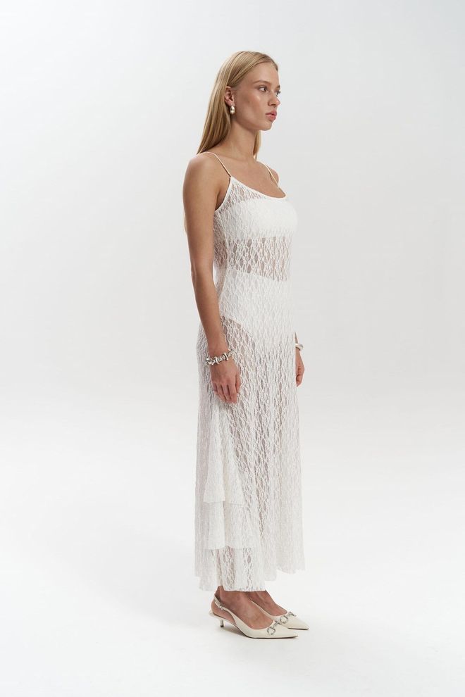 Mai Collection Hand Lace Ecru Long Dress Wholesale Clothing Evening