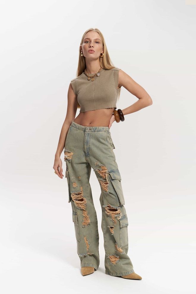 Mai Collection Джинсы карго Dries Dirty Серые Рваные Оптовая продажа одежды Повседневный