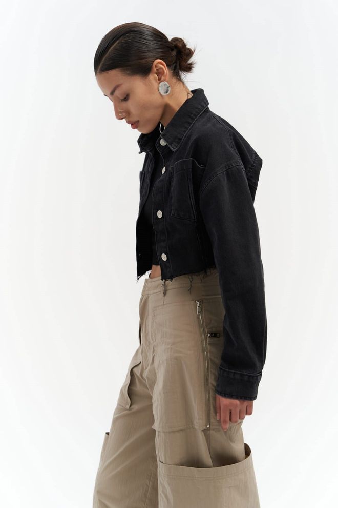 Mai Collection Darcey Black Short Jean Jacket Wholesale Clothing Streetwear