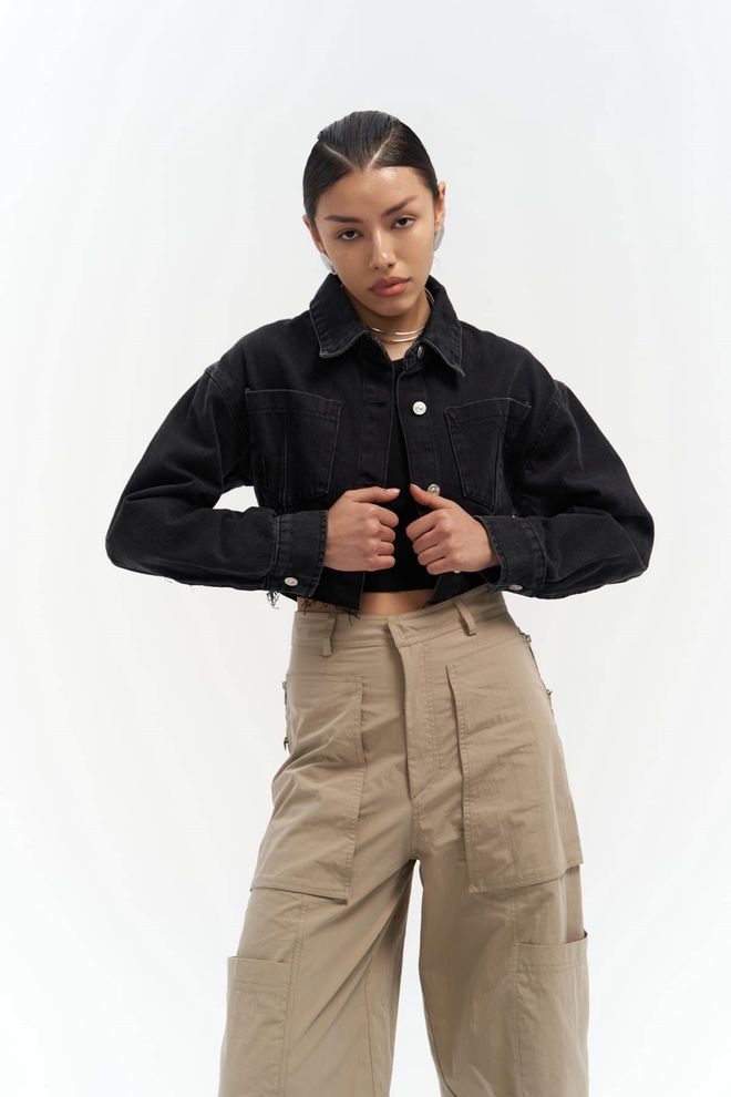 Mai Collection Darcey Black Short Jean Jacket Wholesale Clothing 5