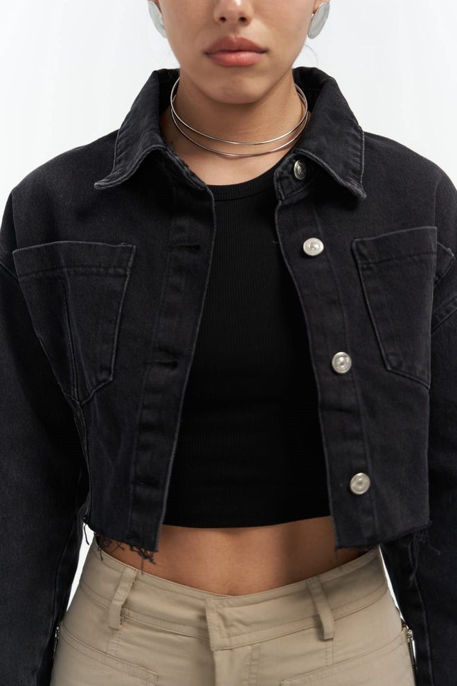 Mai Collection Darcey Black Short Jean Jacket Wholesale Clothing 2