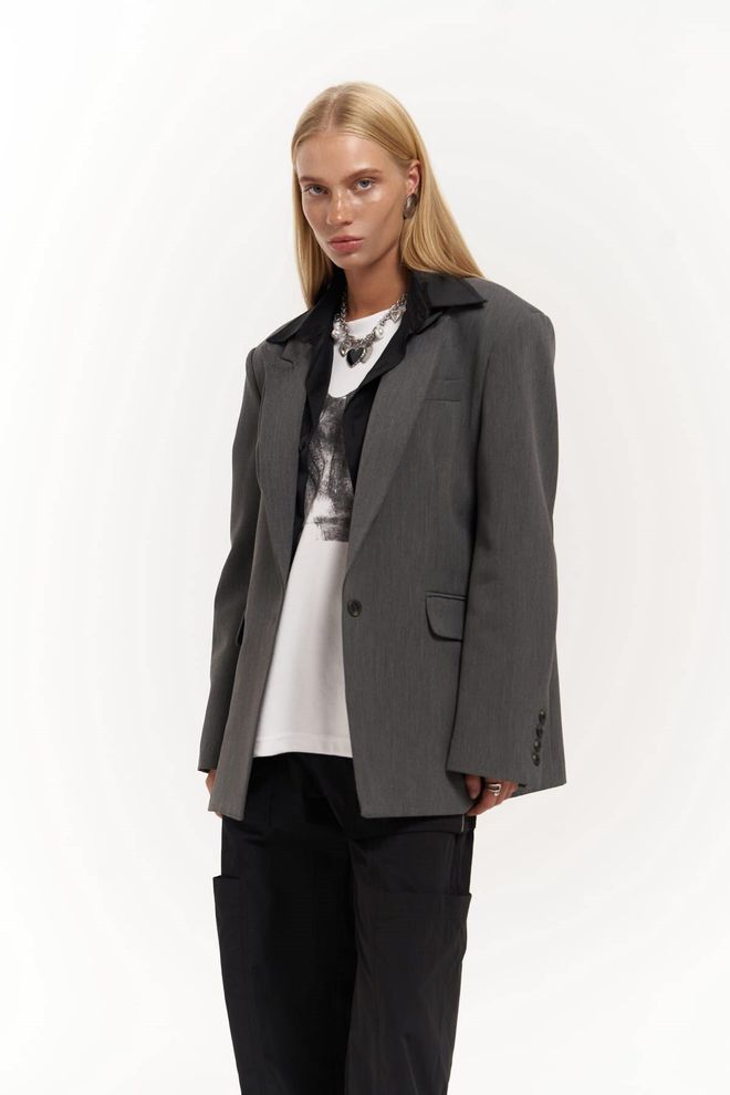 Mai Collection Catroux Rauchfarbener Blazer Mit Hemdkragen Großhandelskleidung Elegant