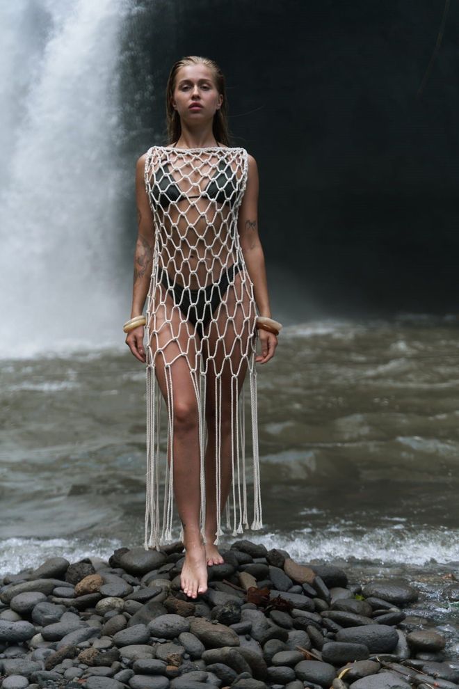 Mai Collection Hamper Beige Mesh Dress Wholesale Clothing Casual