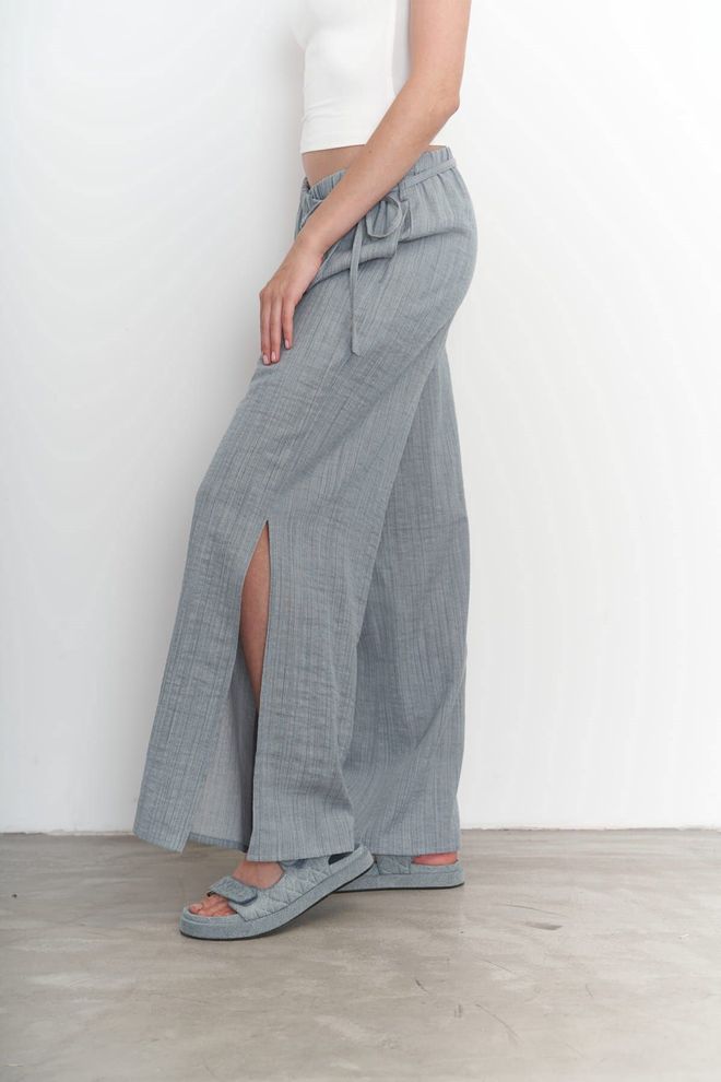 Mai Collection Harmony Side Tie Blue Pants Wholesale Clothing Cotton