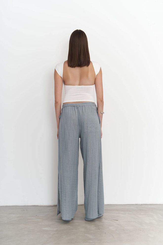 Mai Collection Harmony Side Tie Blue Pants Wholesale Clothing Spring