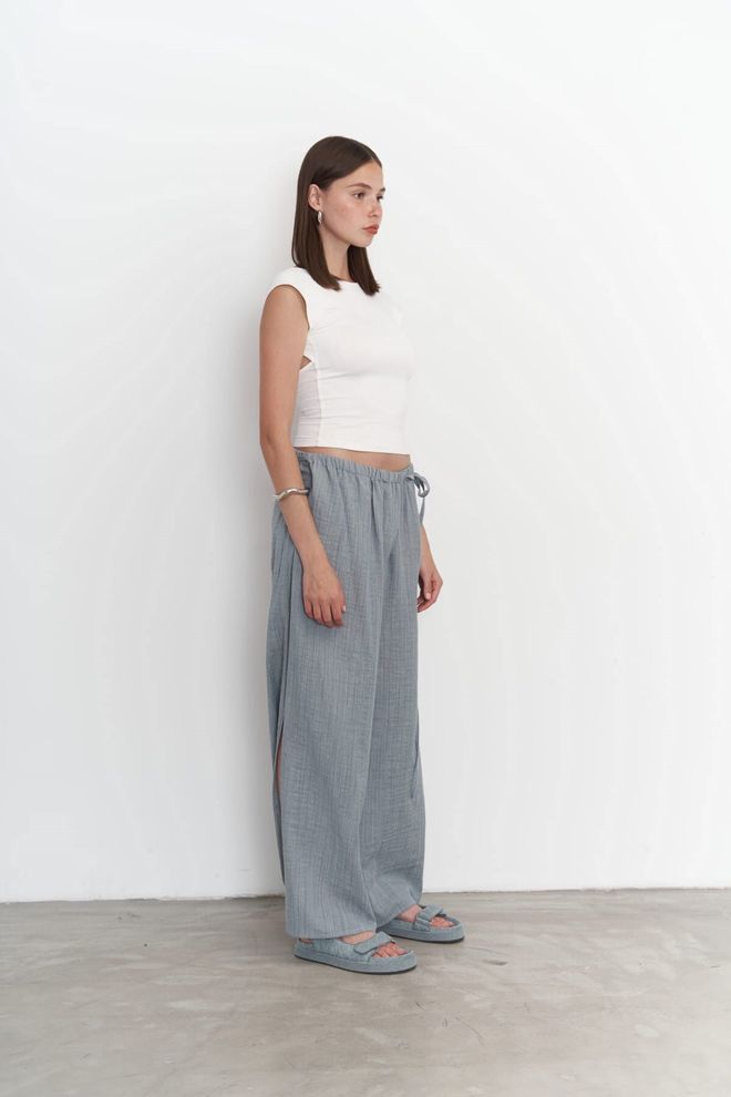 Mai Collection Harmony Side Tie Blue Pants Wholesale Clothing Beach