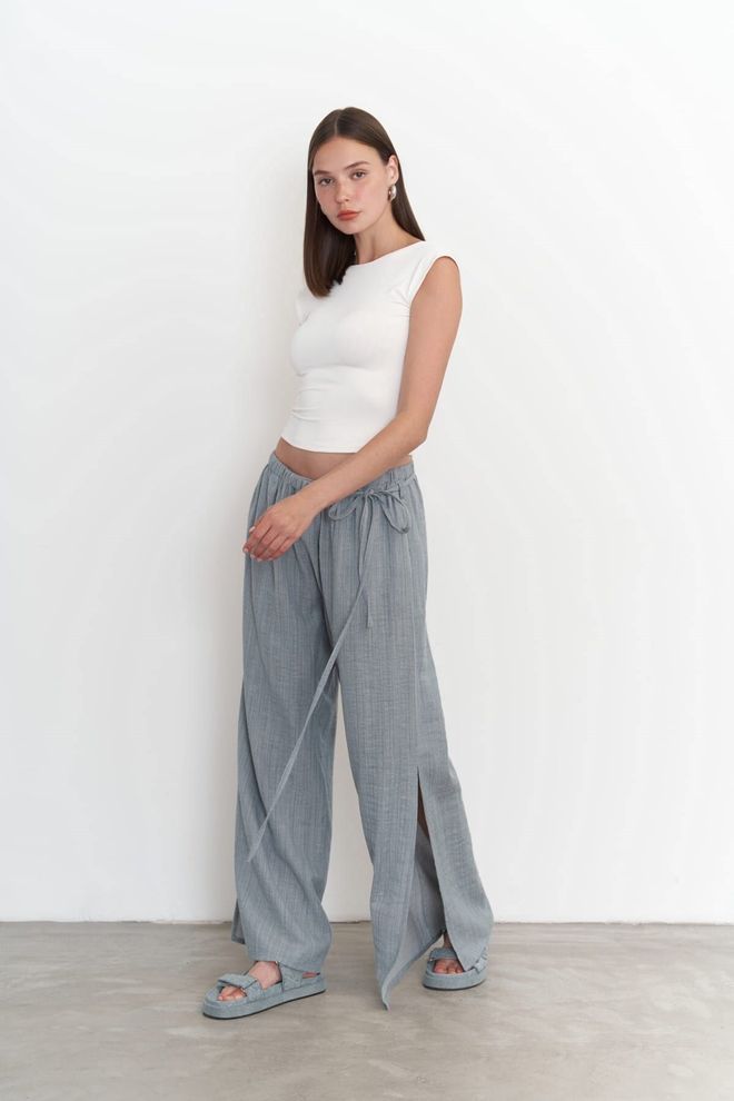 Mai Collection Harmony Side Tie Blue Pants Wholesale Clothing Birthday