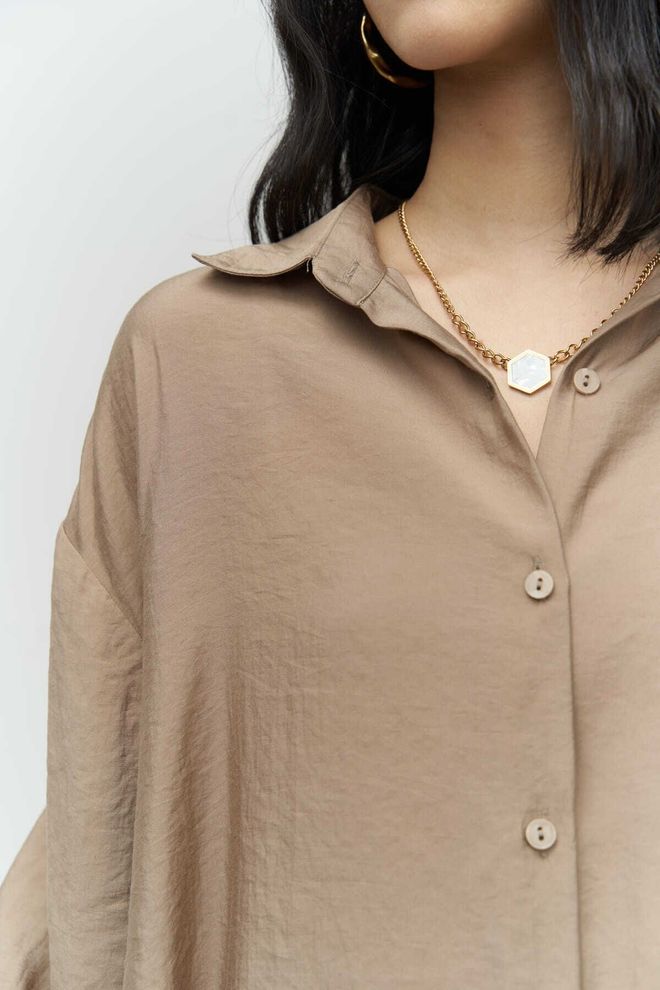 Mai Collection Zaria Open Mink Oversize Shirt Wholesale Clothing Polyester