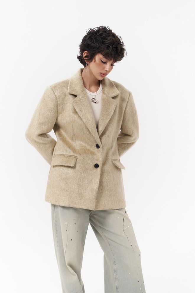 Mai Collection Blazer Slim Fit Beige Monday Vêtements en gros Élégant