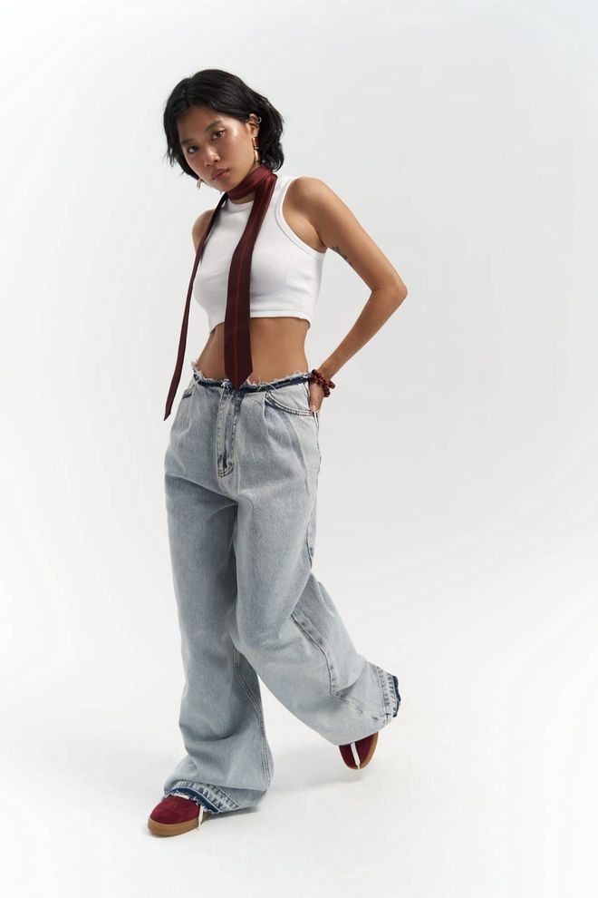 Mai Collection Leony Waist Detail Blue Jeans Wholesale Clothing No Fabric