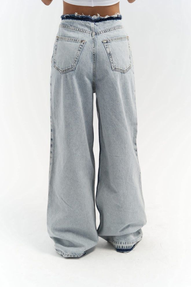 Mai Collection Leony Waist Detail Blue Jeans Wholesale Clothing Streetwear