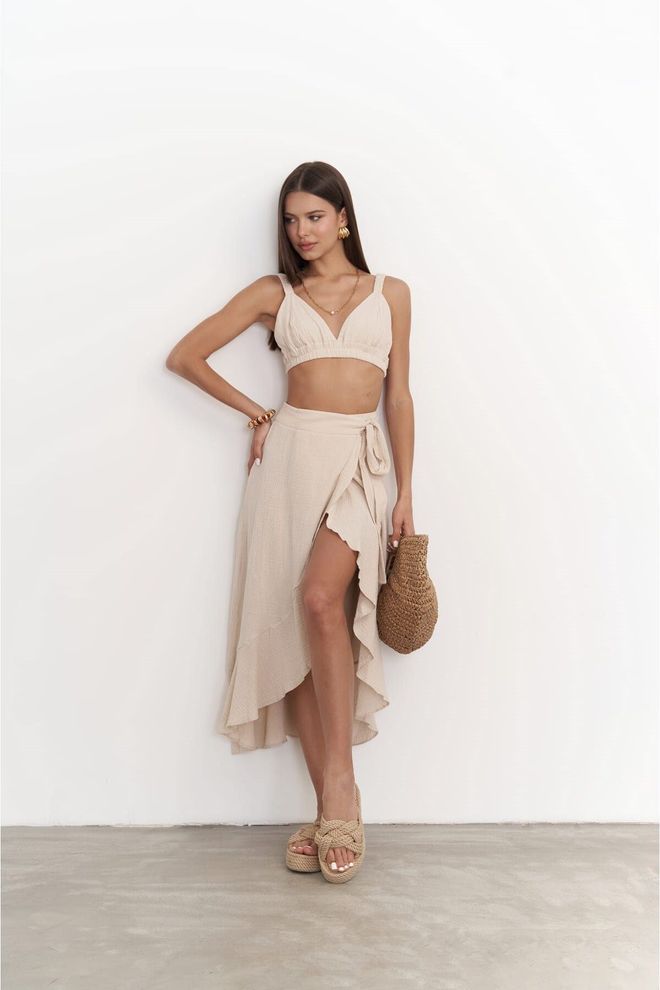 Mai Collection Conjunto De Falda Corta Adelina De Mueslin Beige Oscuro Ropa al por mayor Casual
