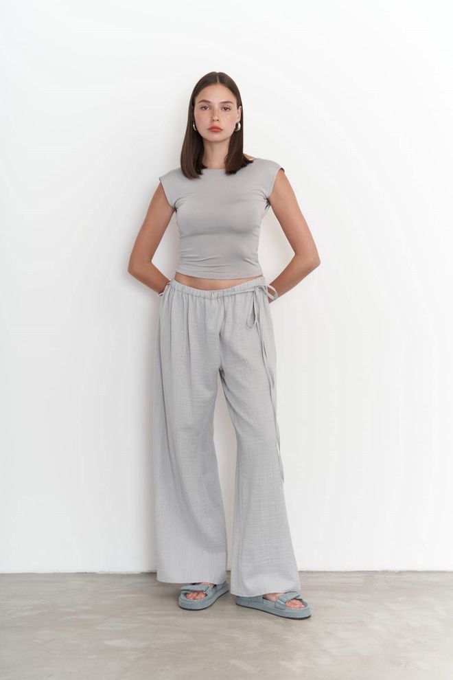Mai Collection Harmony Side Drawstring Grey Pants Wholesale Clothing Spring