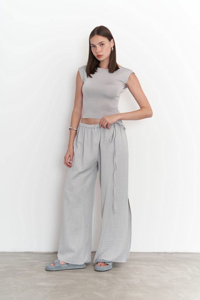Mai Collection Harmony Side Drawstring Grey Pants Wholesale Clothing Beach