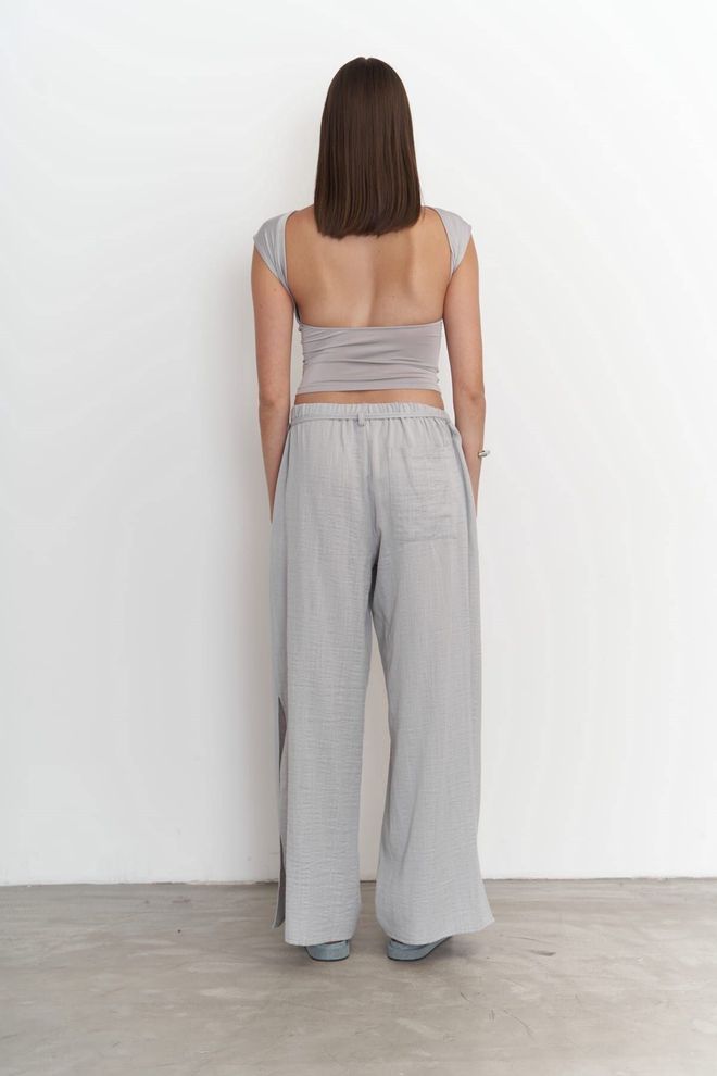 Mai Collection Harmony Side Drawstring Grey Pants Wholesale Clothing Polyester