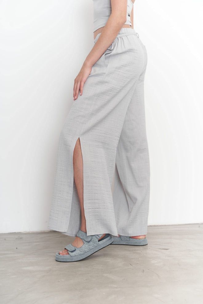 Mai Collection Harmony Side Drawstring Grey Pants Wholesale Clothing Boho
