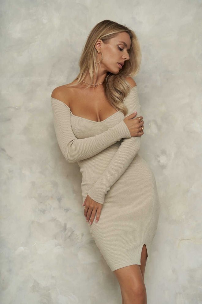 Mai Collection Мини трикотажное Платье Mai Maison Stone Color Оптовая продажа одежды Элегантный