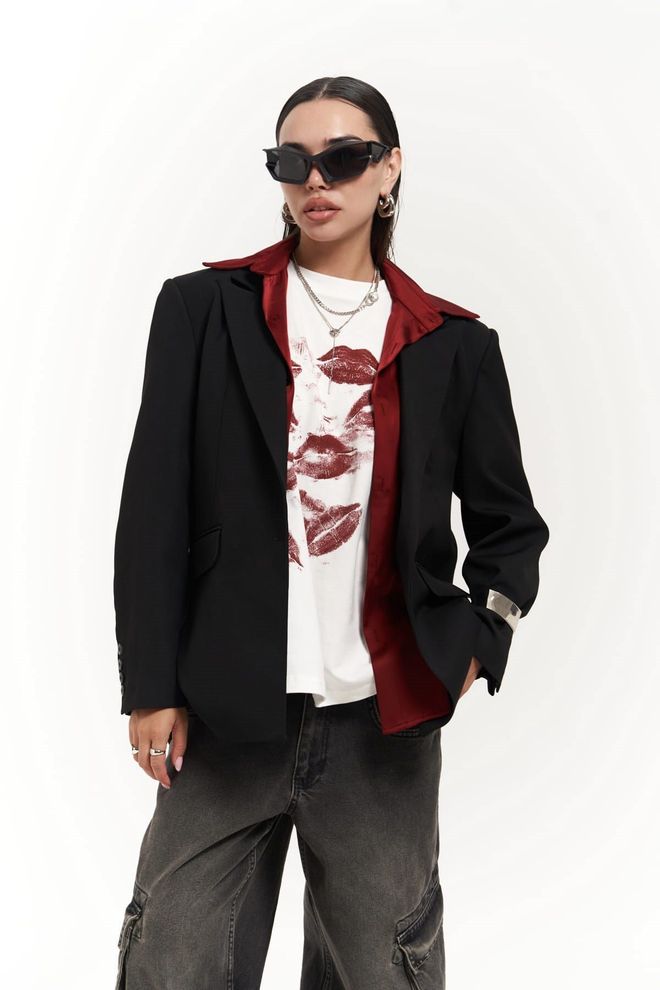 Mai Collection Catroux Shirt Collar Detailed Black Blazer Wholesale Clothing Elegant