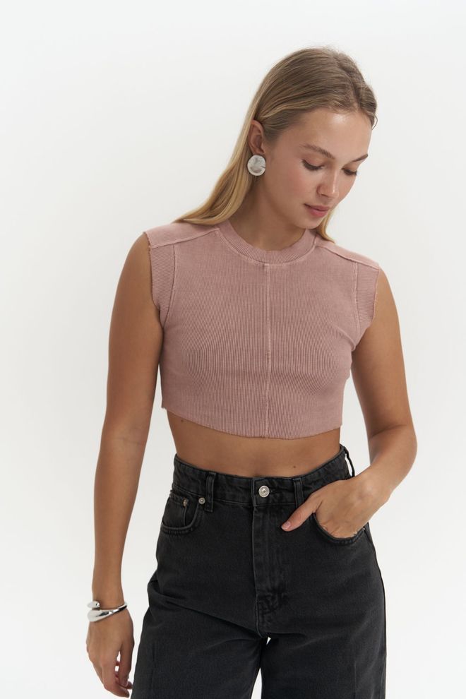 Mai Collection Swipe Powder Wash Crop Vêtements en gros Décontracté